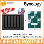 SYNOLOGY 5-Bay Diskstation DS1525+ Bundle with 5 x 8TB Synology Plus Series. Singapore 3 Years Warranty.